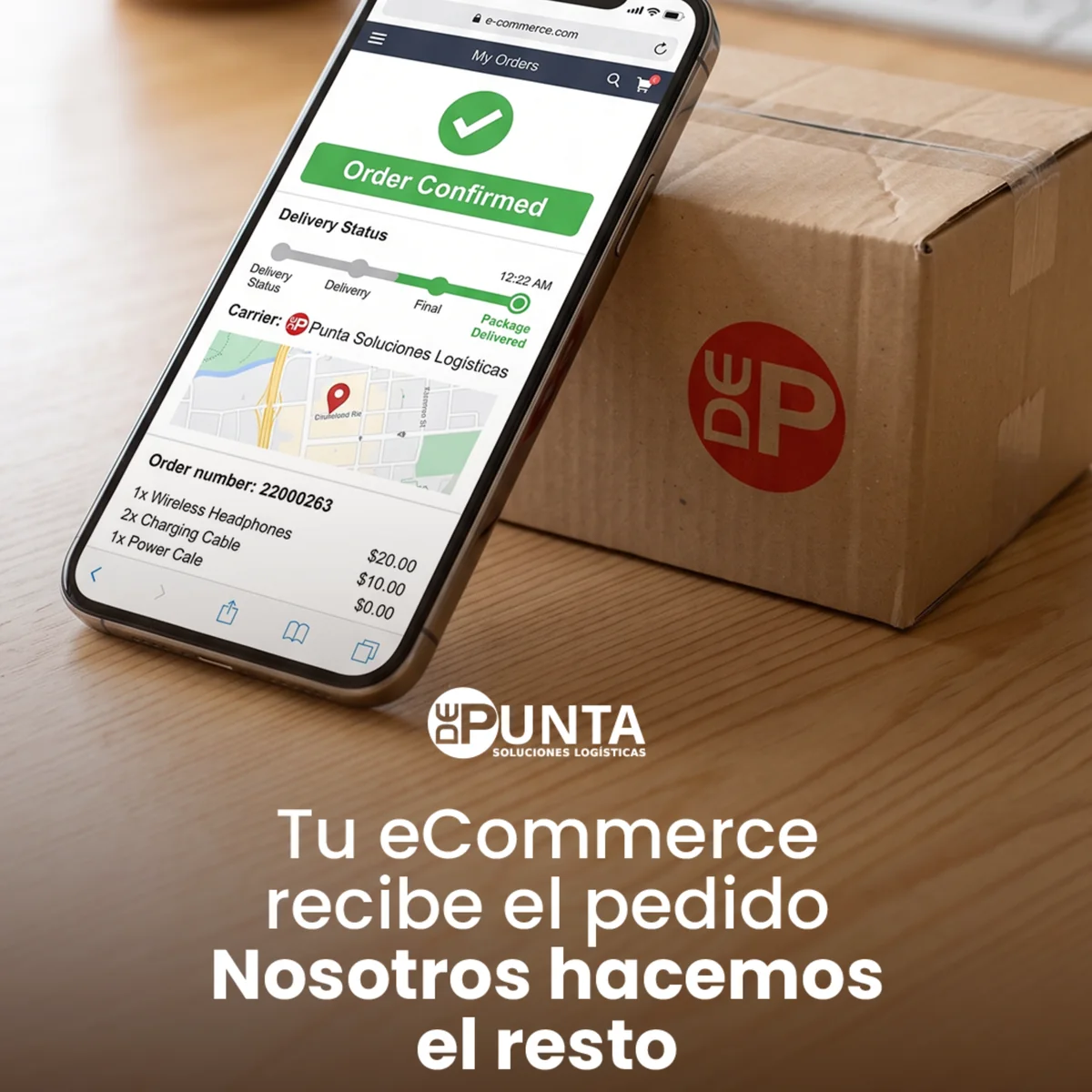 Pedido de e-commerce con seguimiento. Tu e-commerce recibe el pedido; nosotros hacemos el resto.