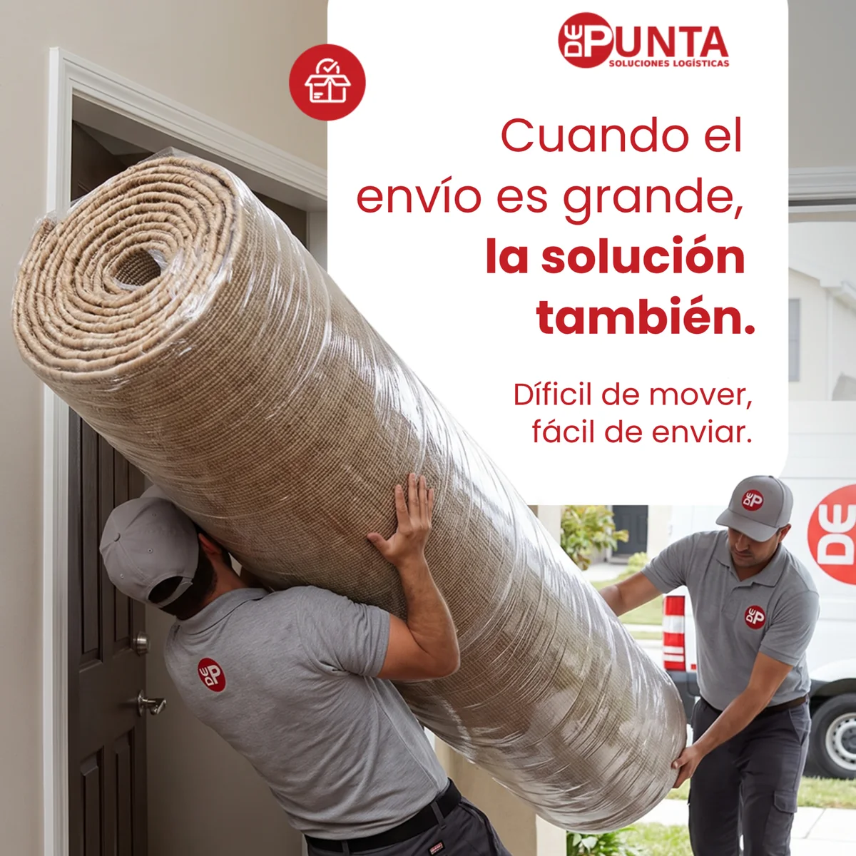 Traslado de una alfombra de gran tamaño. Cuando el envío es grande, la solución también.