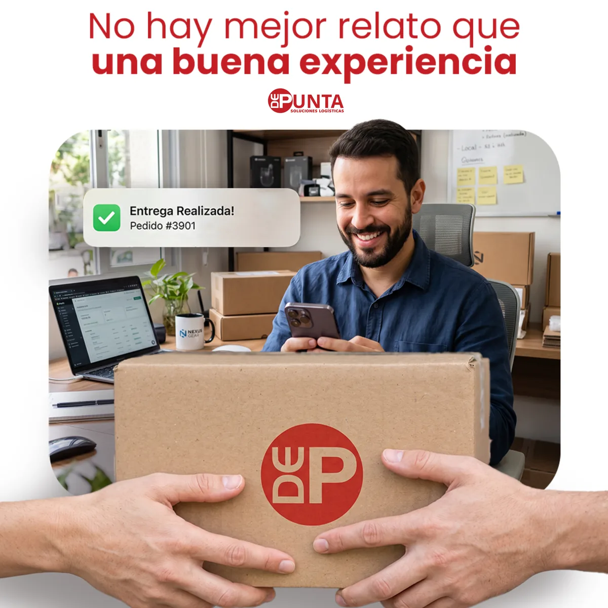Cliente recibe la confirmación de entrega de un paquete de DePunta.